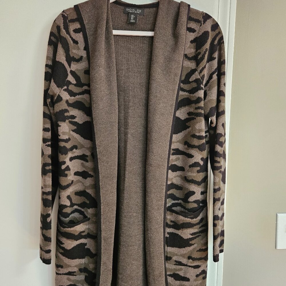 Rachel Zoe Long Hooded Open Sweater - Camo - Size L